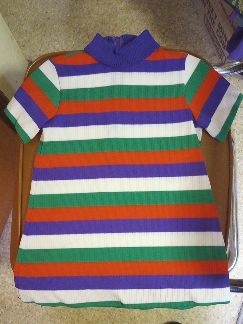 Love Colorful Textured Polyester Girl's Striped Dress.  Purple Red Green White